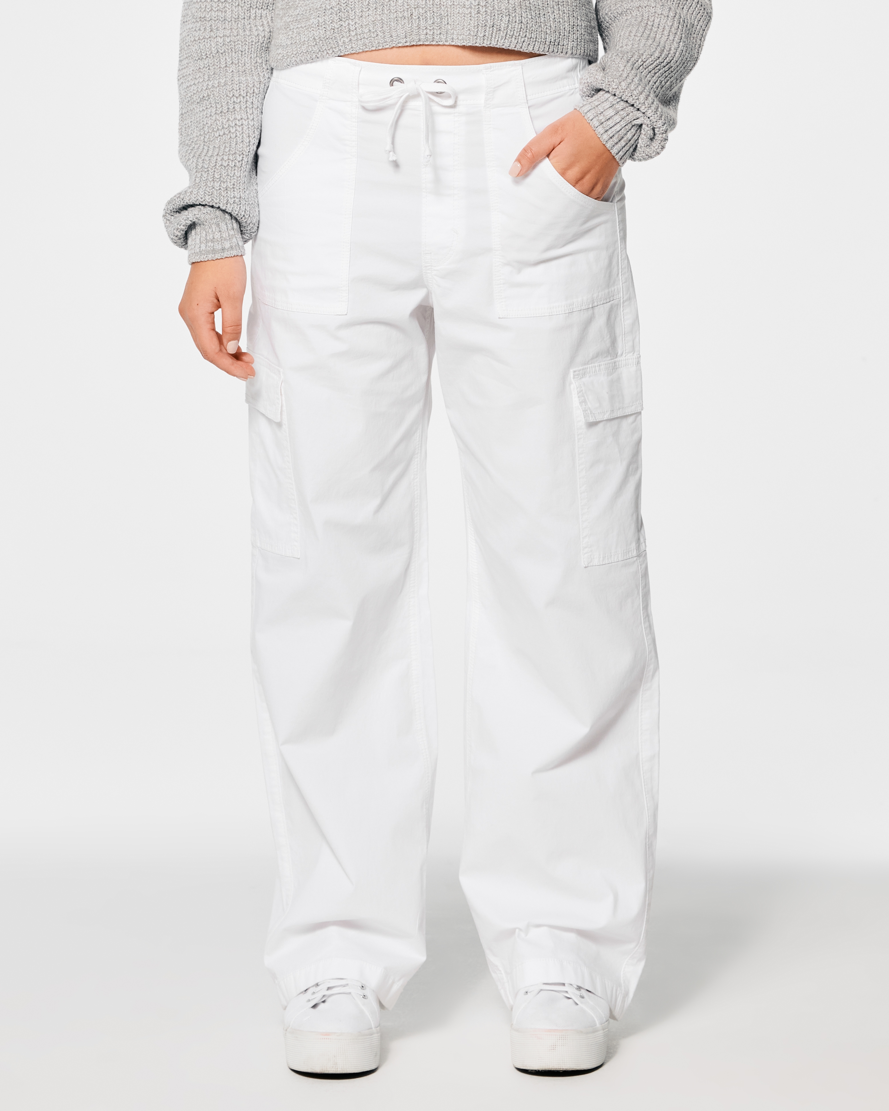 Women's Adjustable Rise Poplin Baggy Cargo Pants | Women's