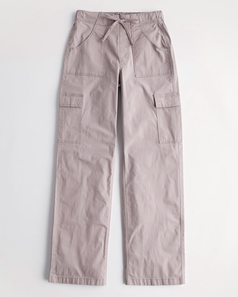 Women's Adjustable Rise Poplin Baggy Cargo Pants, Women's Bottoms