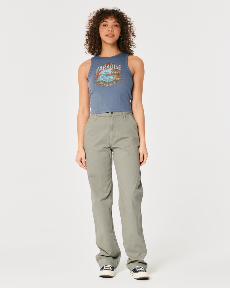 Hollister Dad Fit Carpenter Jeans In Olive Green for Women