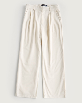 Women's Wide Leg Pants - High Waist Pleated Front Split Hem