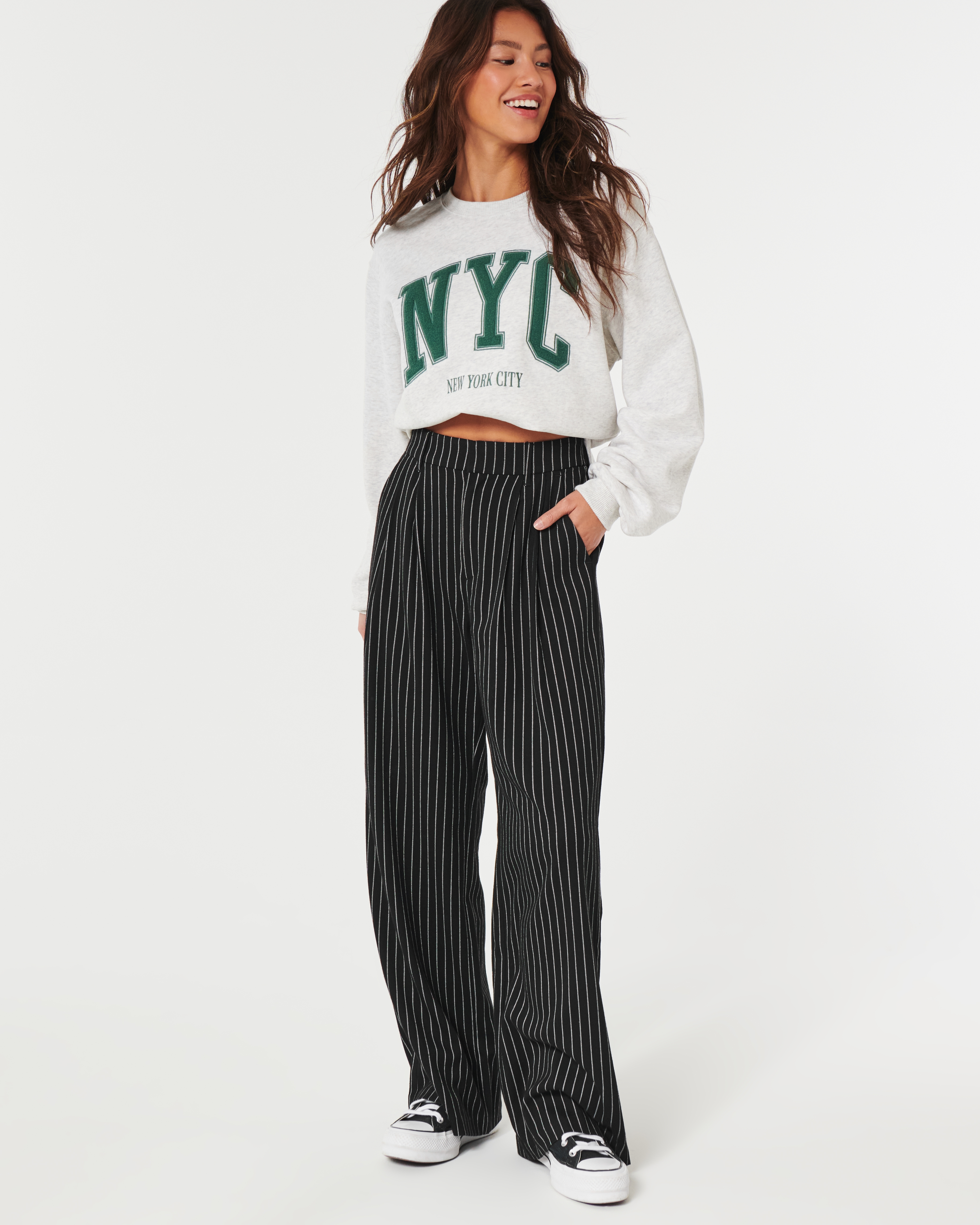 Hollister black and hot sale white striped pants