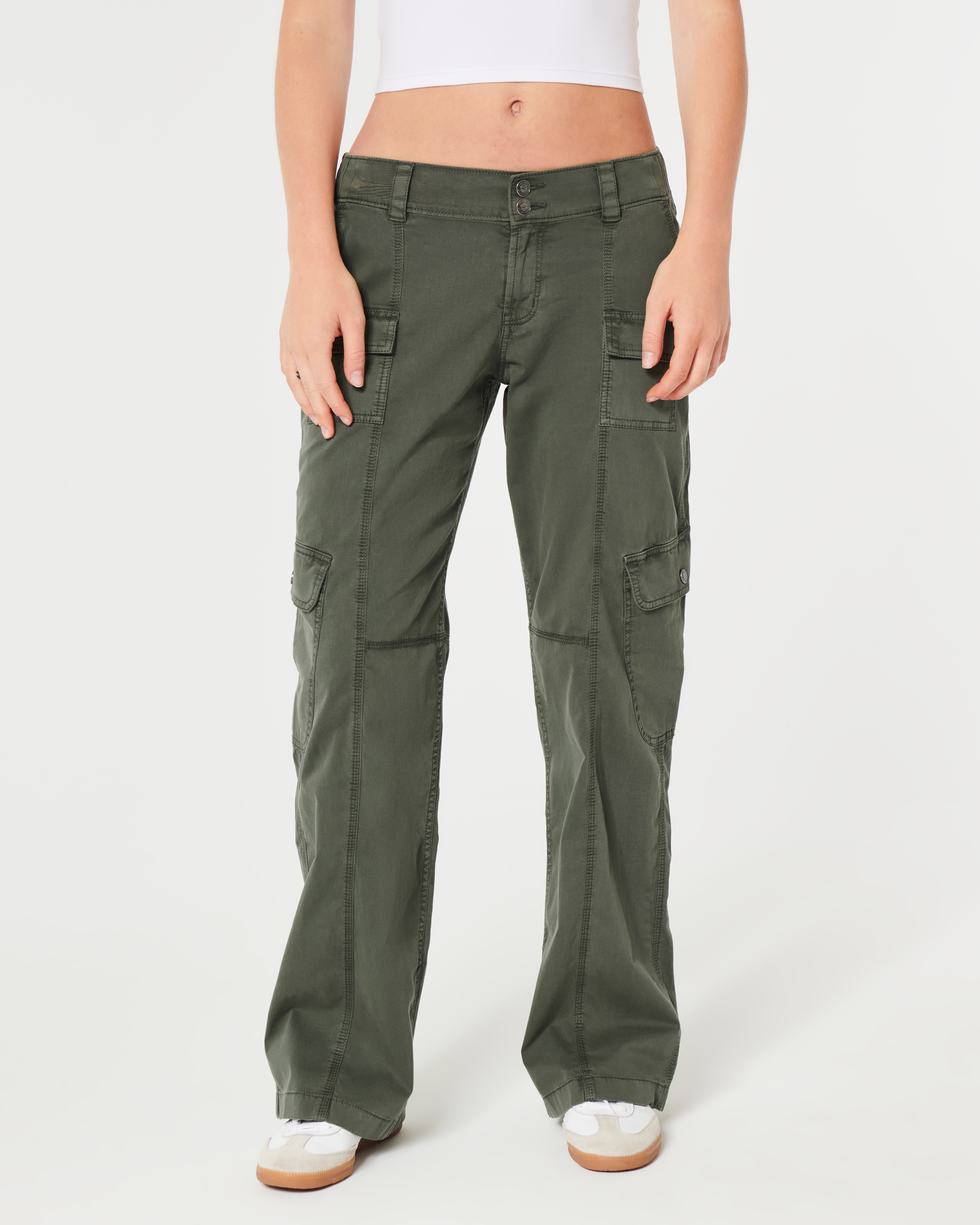 Mid Rise Loose Khaki Cargo Pants