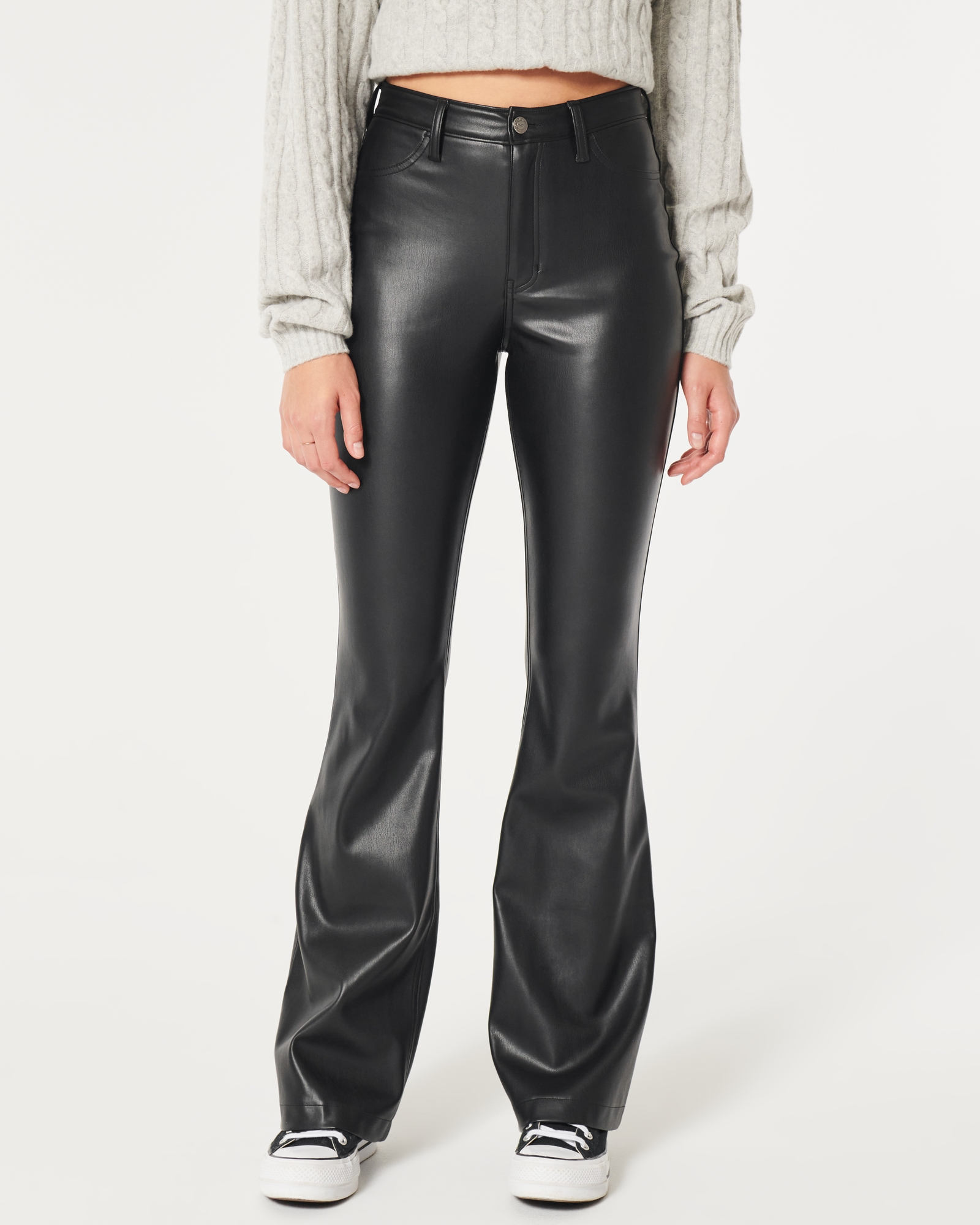 Women's Ultra High-Rise Vegan Leather Flare Pants