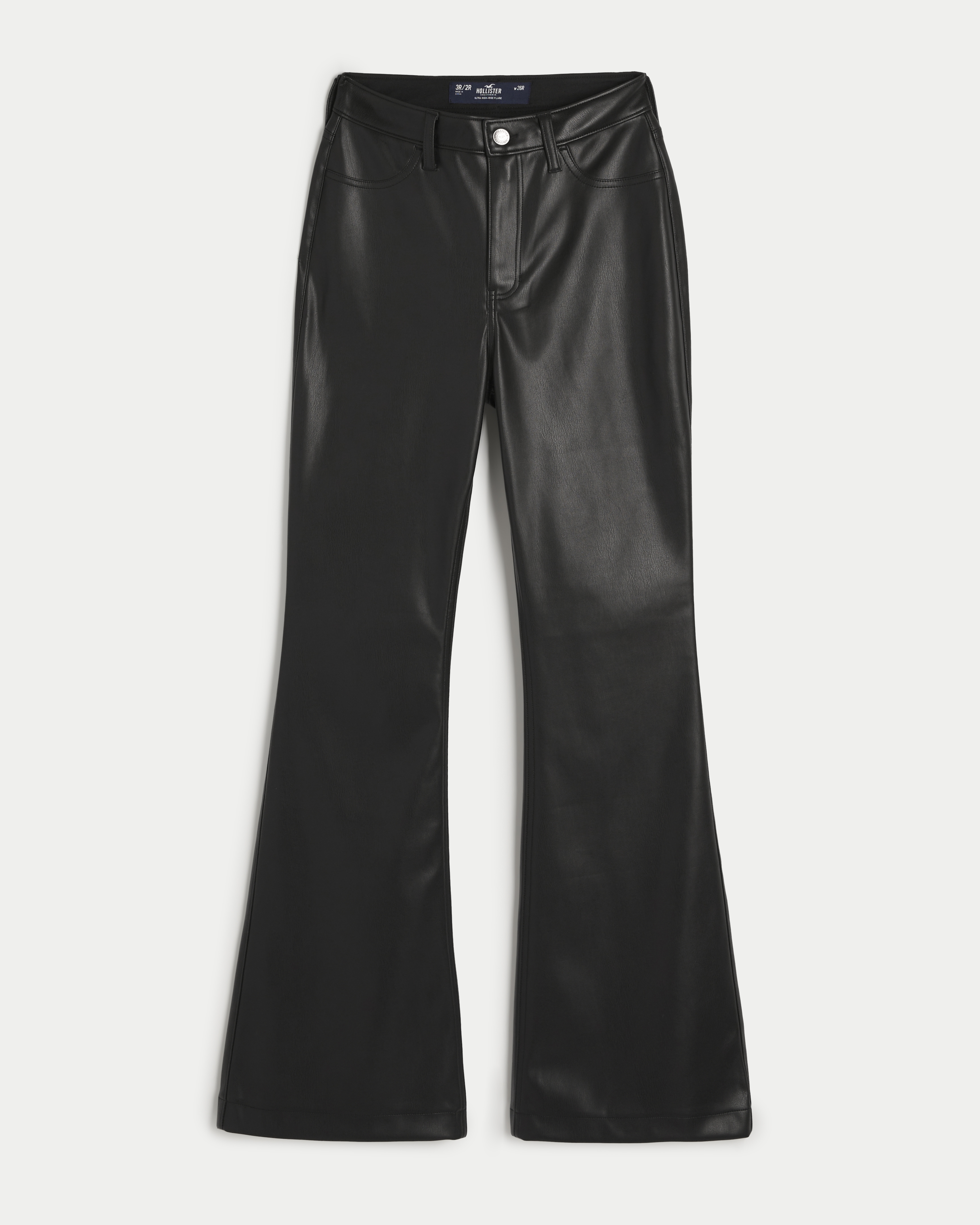 Black leather hot sale flared trousers