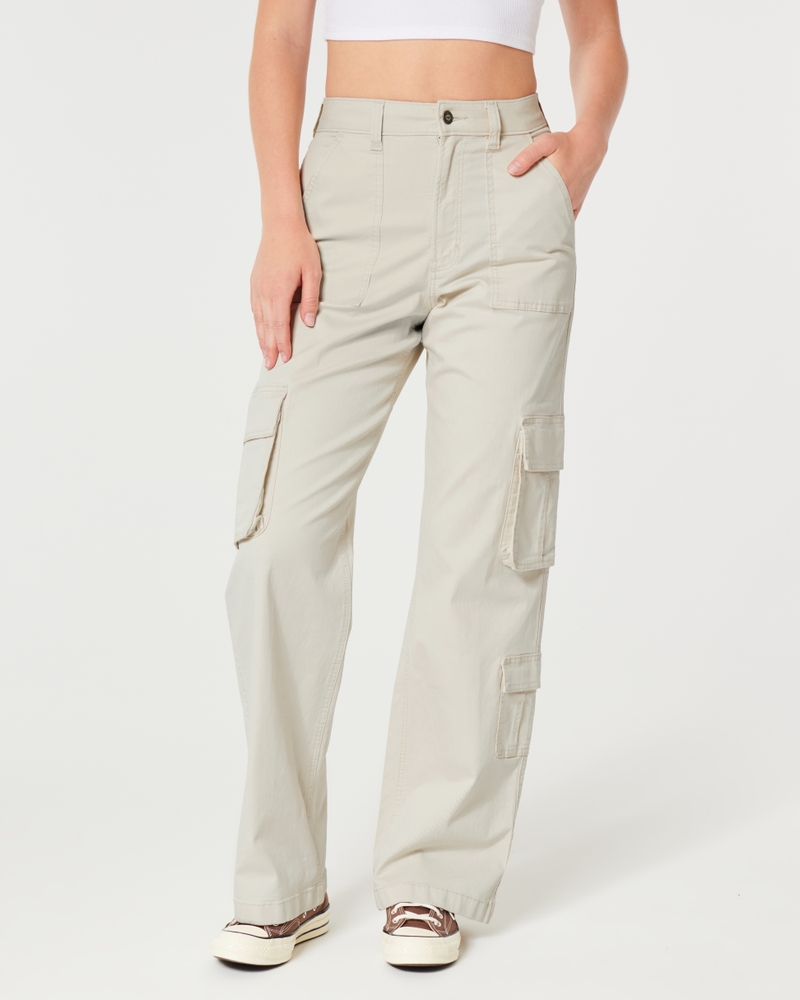 Hollister cord baggy cargo trouser in olive