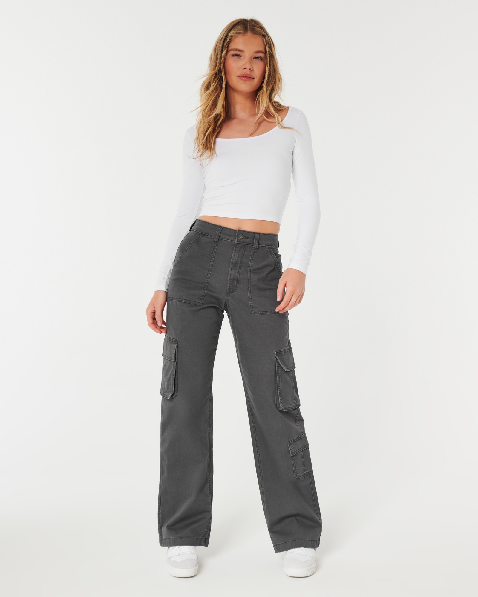 Hollister Womens 3 High Rise Super Skinny Cargo Pants Gray 