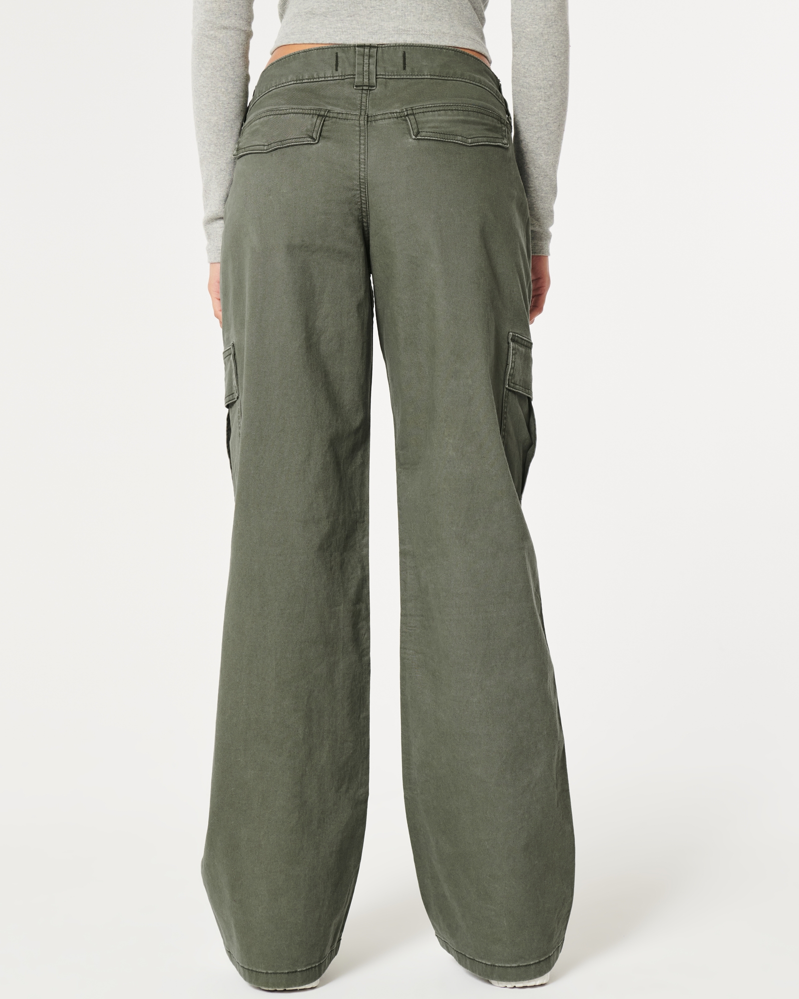 Hollister Pants Women 1 Green Cargo Crop Raw Hem Ankle Zip Stretch