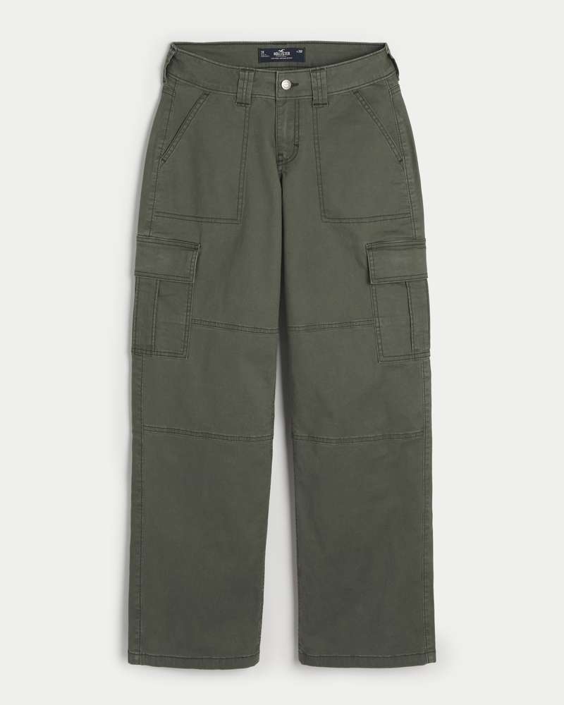 Hollister cord baggy cargo trouser in olive