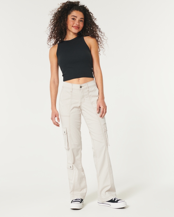Mid-Rise Relaxed Boot Cargo Pants, Stone