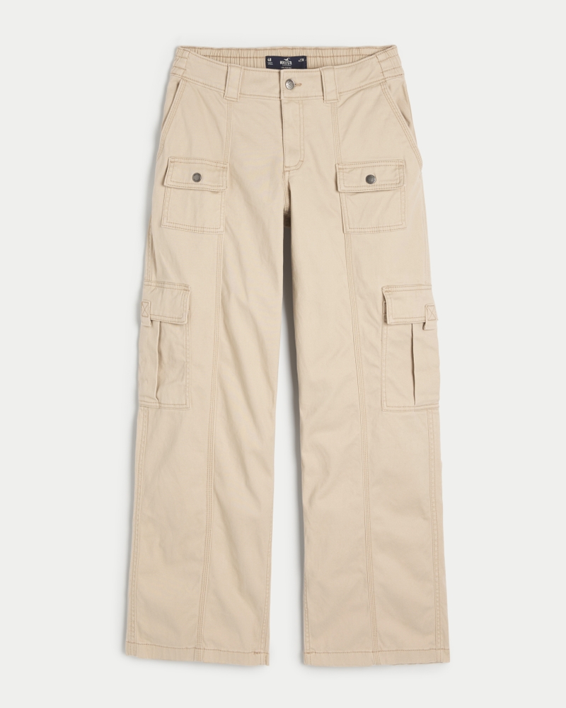 Women s Low Rise Baggy 4 Pocket Cargo Pants in Light Khaki Size 16 L 17 L 33W from Hollister