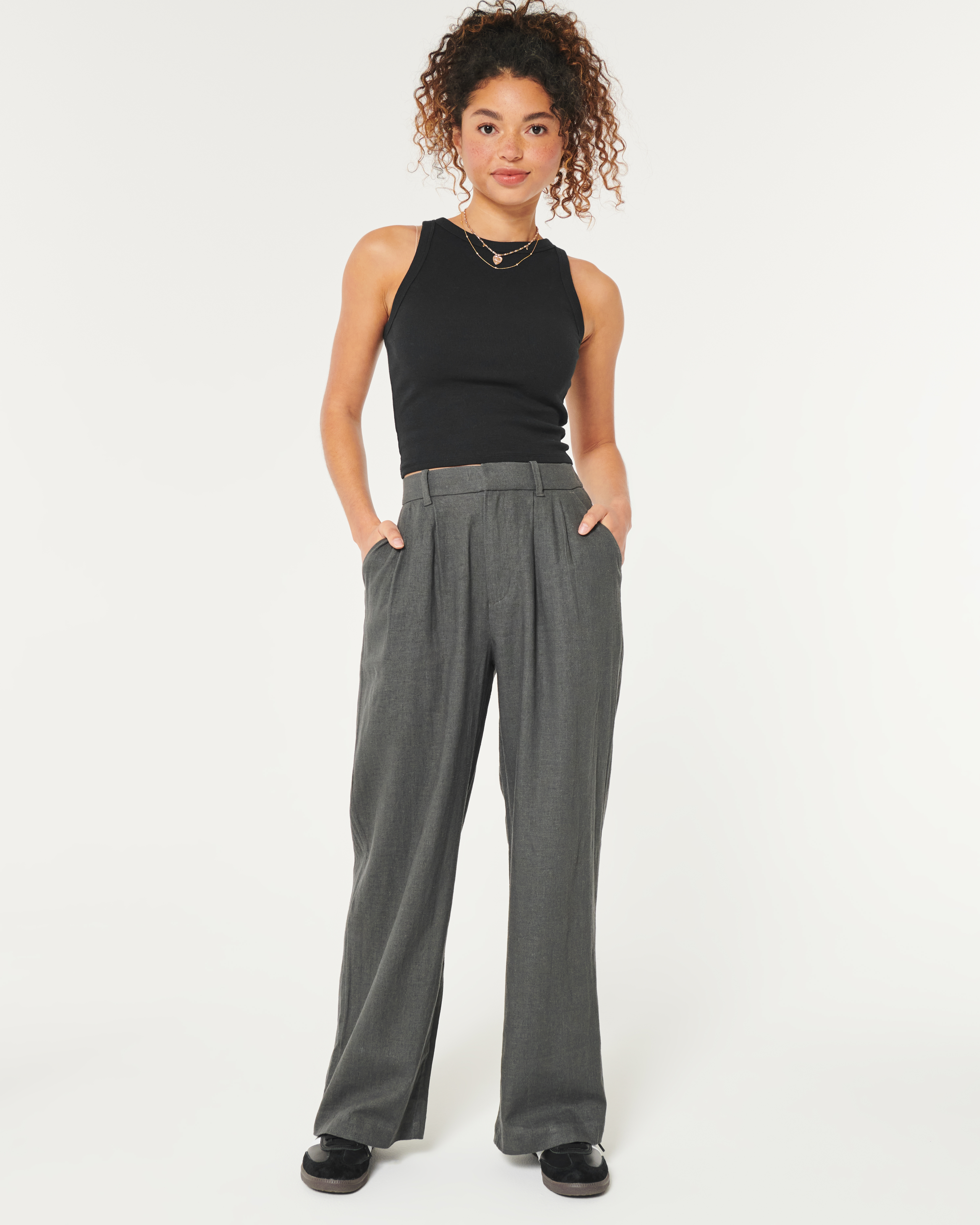 Hollister Livvy Ultra High-Rise Linen Blend Wide-Leg Pants