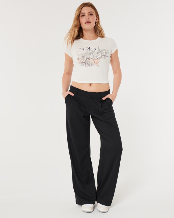 Hollister Co. TAILORED WIDE LEG - Trousers - black 