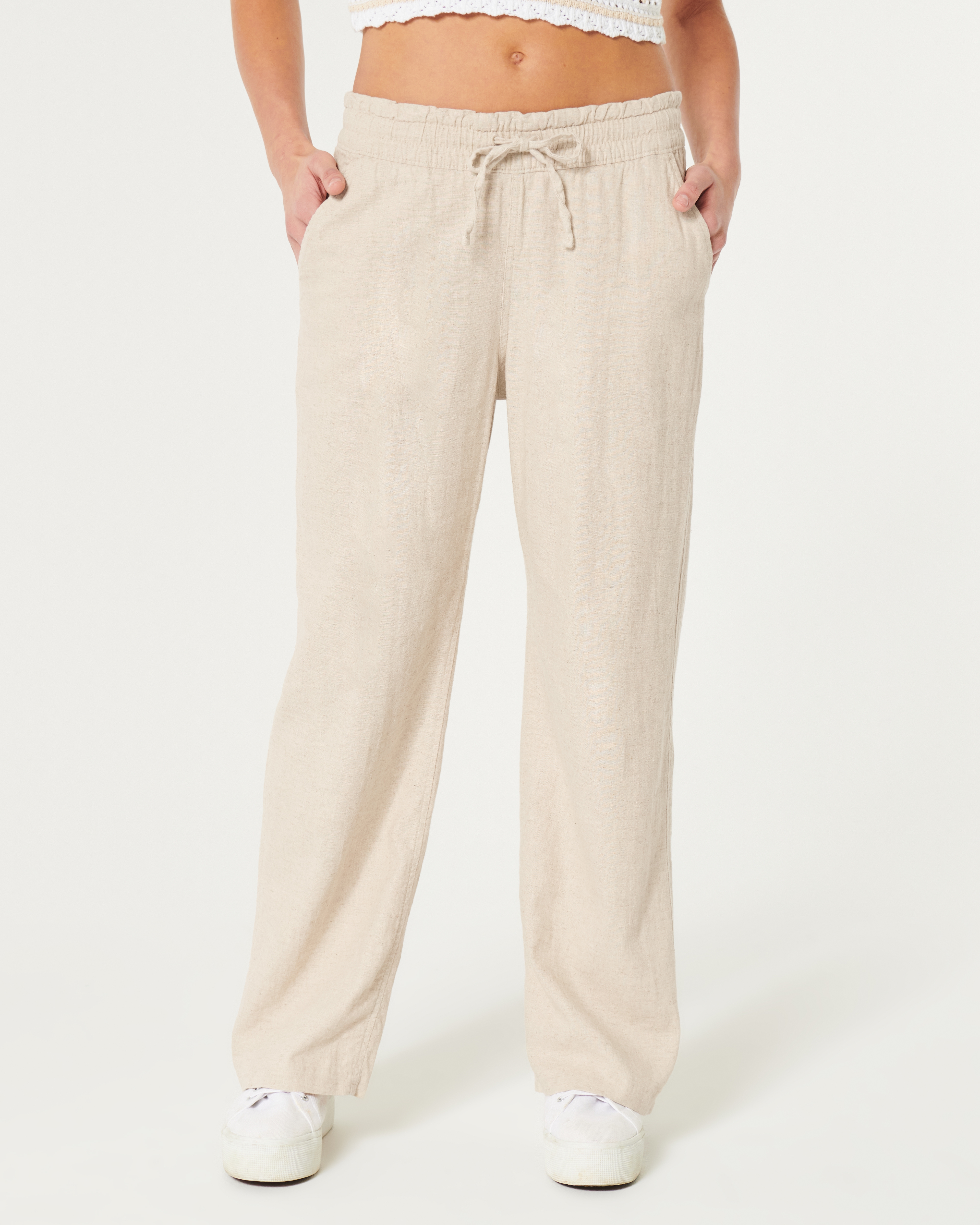 Adjustable Rise Pull-On Linen Blend Baggy Pants