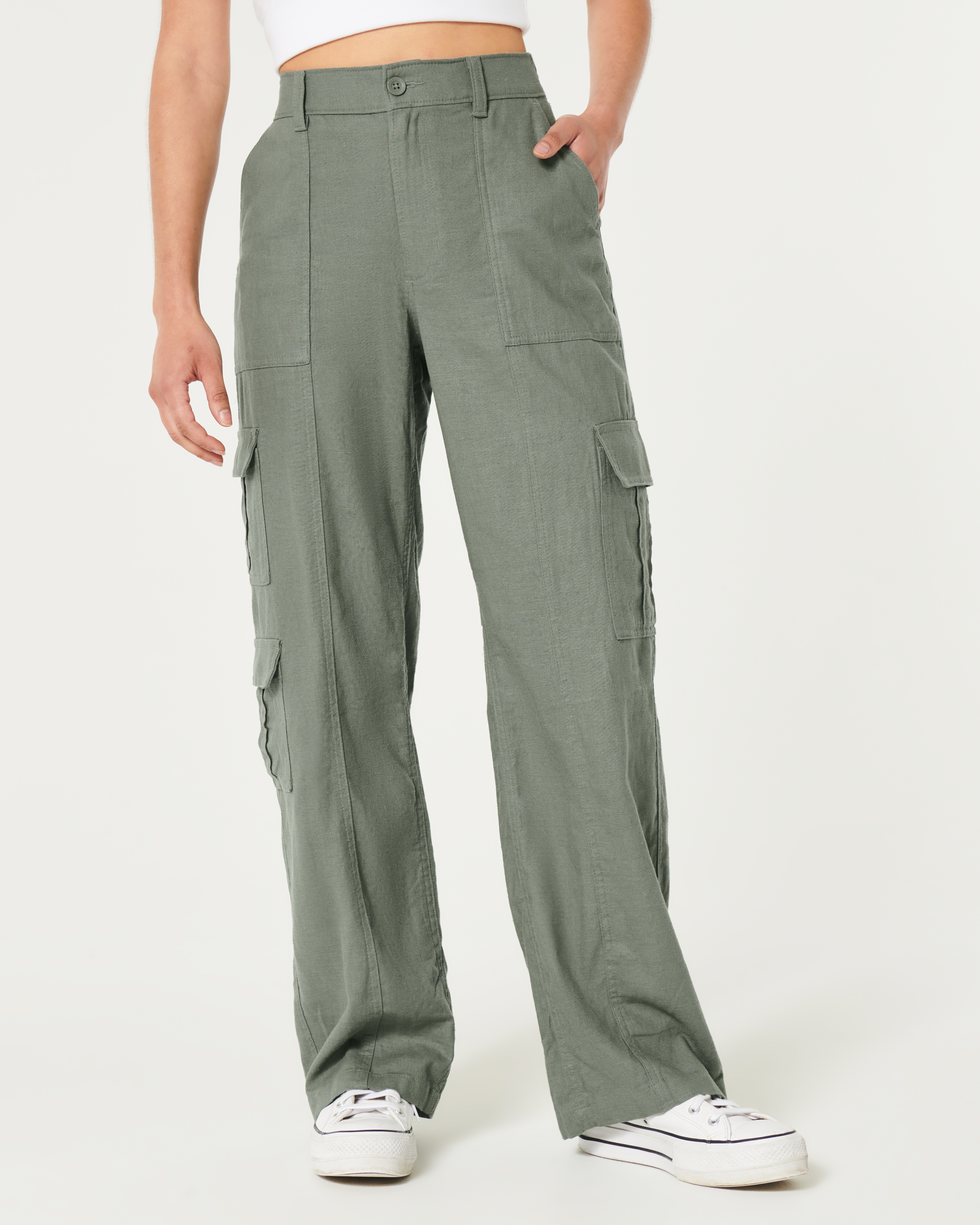 Hollister green cargo pants best sale