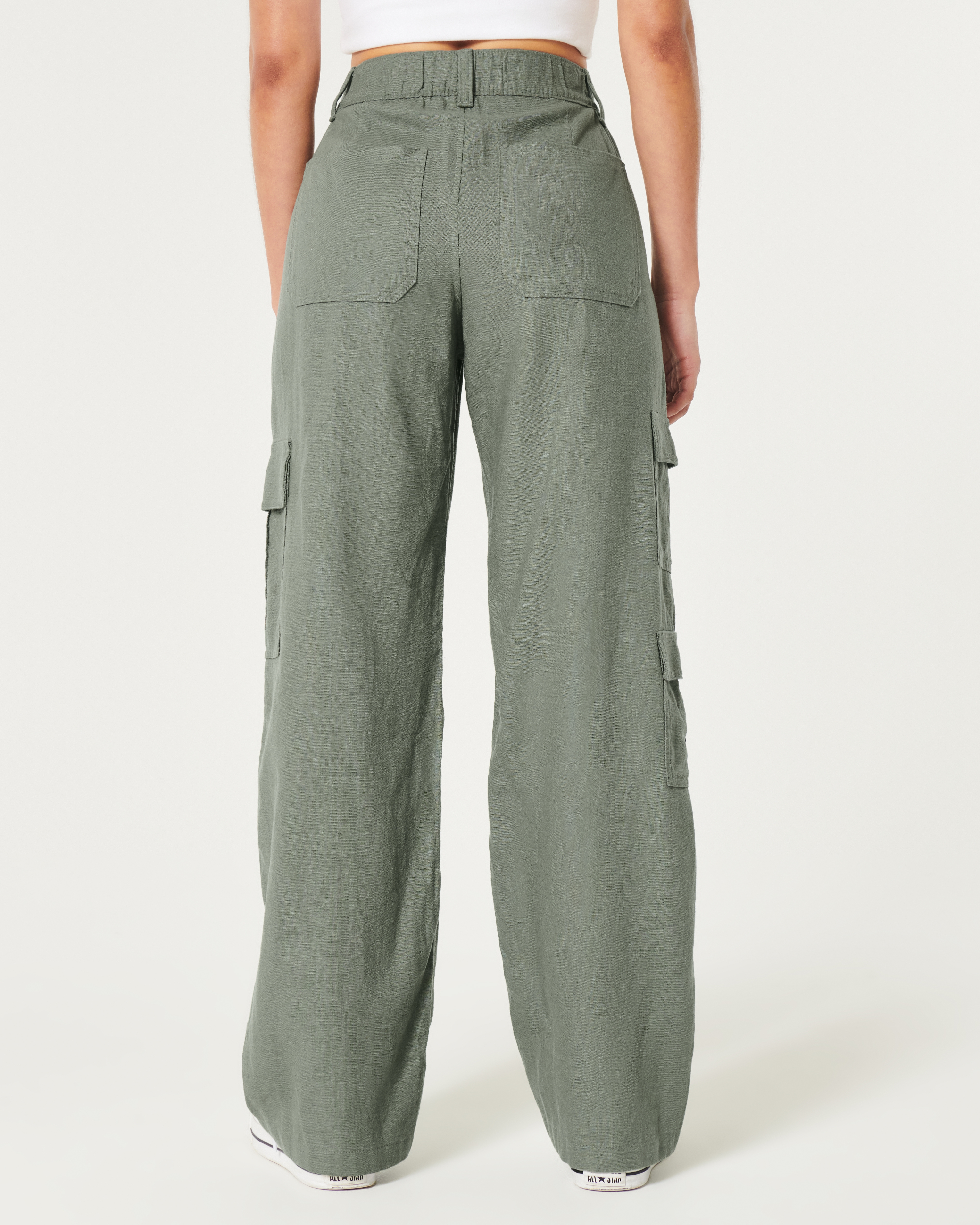 Women s Ultra High Rise Baggy Linen Blend 3 Pocket Cargo Pants Women s Clearance HollisterCo