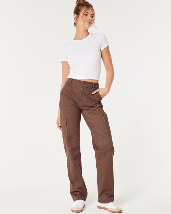 Jalioing Leather Trousers for Women Stretchy Skinny Open Bottom Solid Color  High Rise Straight Pants (X-Large, Khaki) 