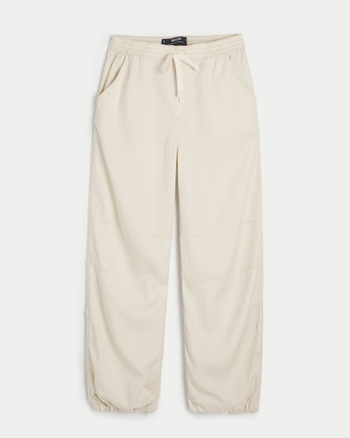 Women Unisex Taupe Front Invert Pleat Baggy Parachute Pants