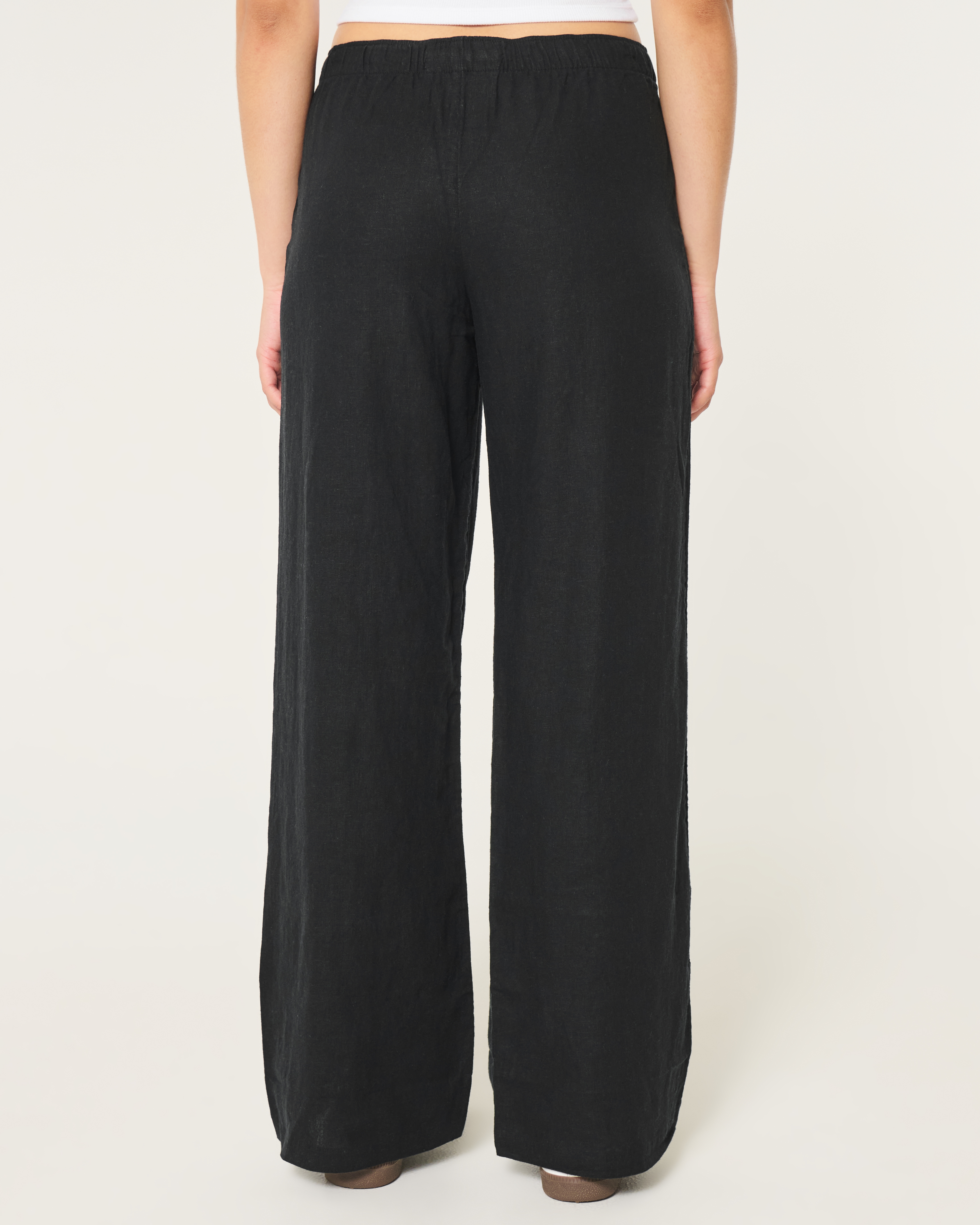 Adjustable Rise Linen-Blend Wide-Leg Pull-On Pants