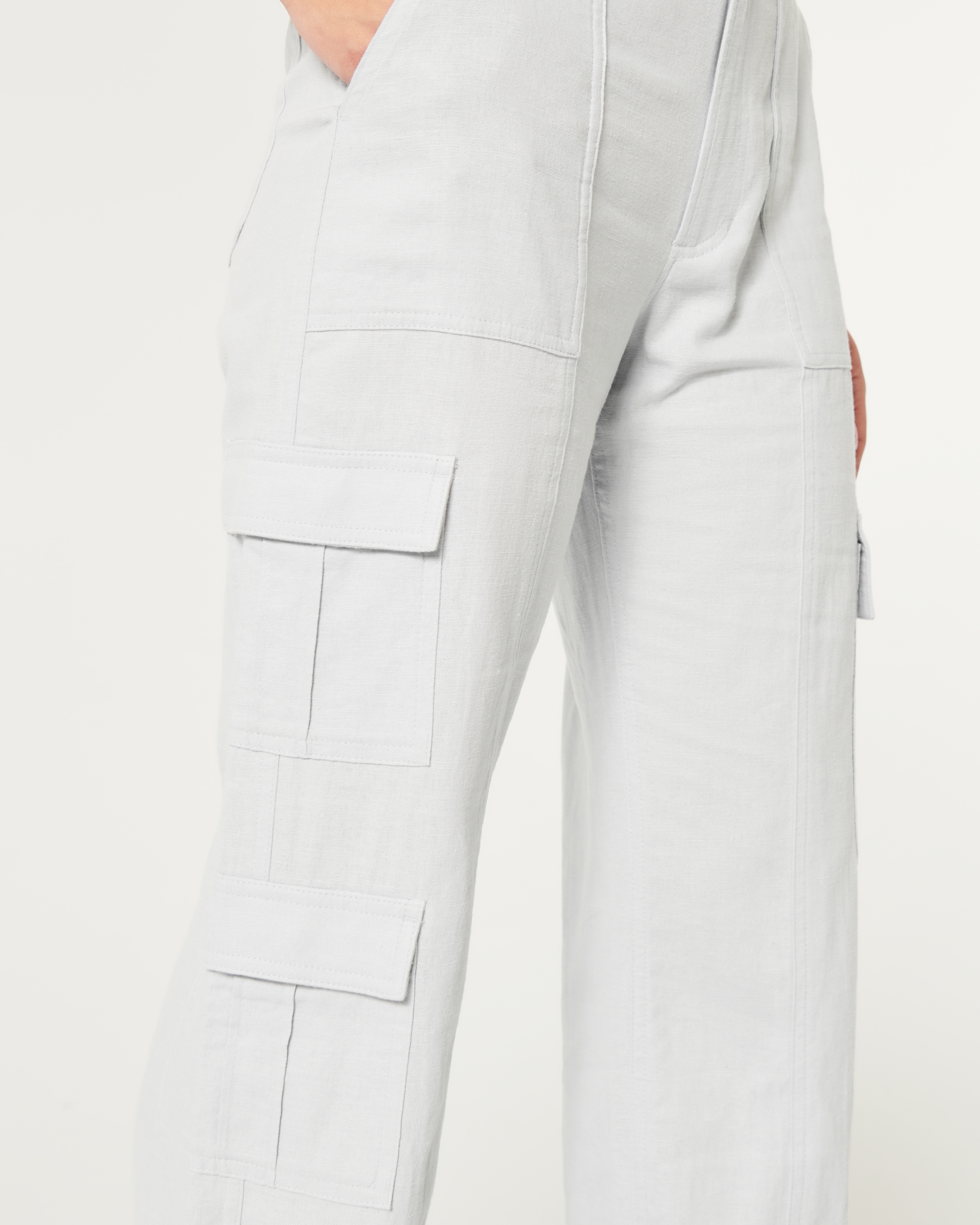 Ultra High-Rise Linen Blend Baggy 3-Pocket Cargo Pants