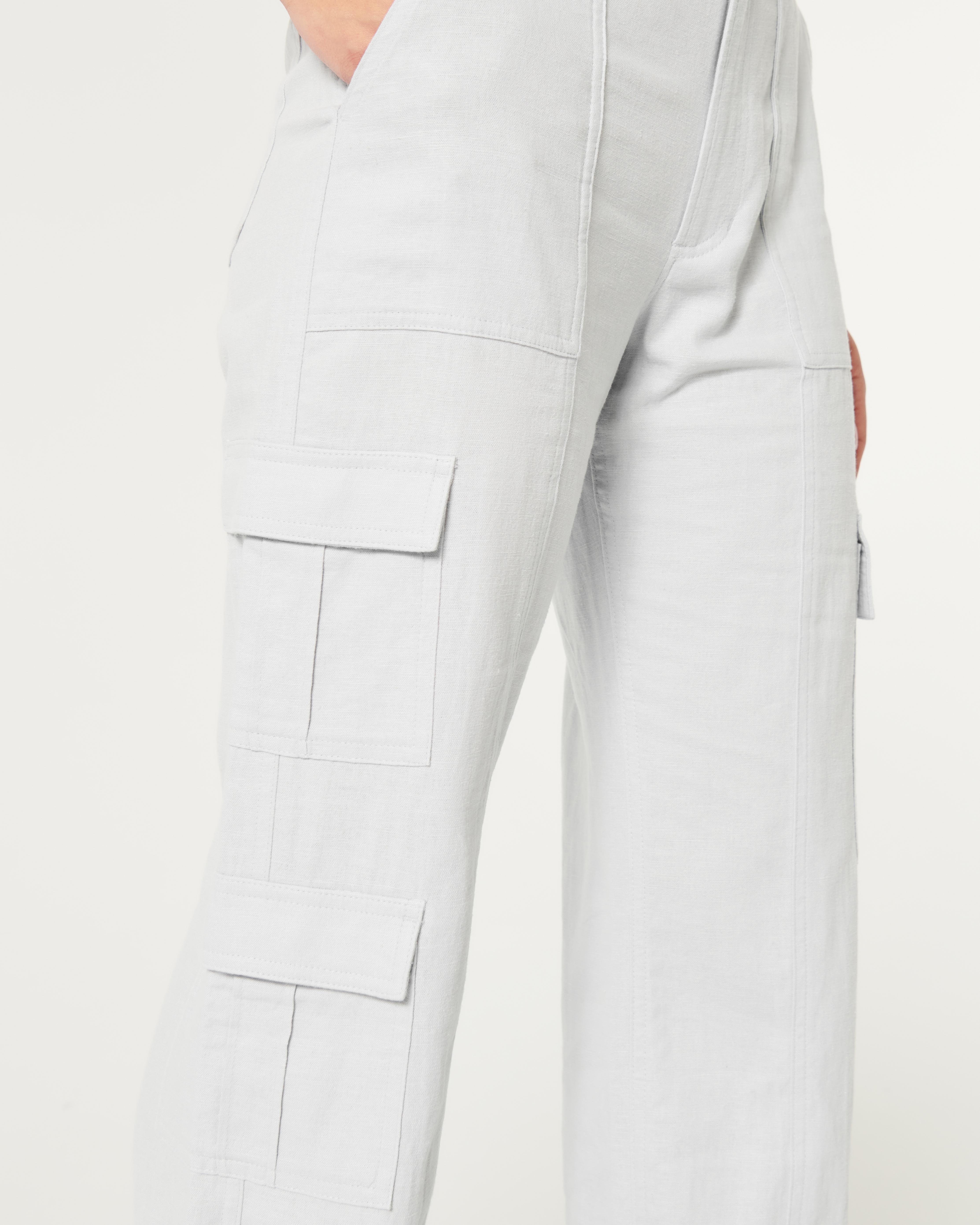 Ultra High-Rise Linen-Blend Baggy 3-Pocket Cargo Pants