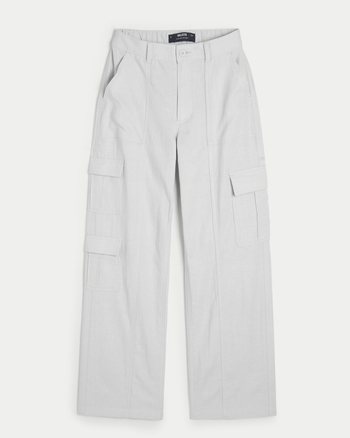 Women's Ultra HighRise LinenBlend Baggy 3Pocket Cargo Pants Women