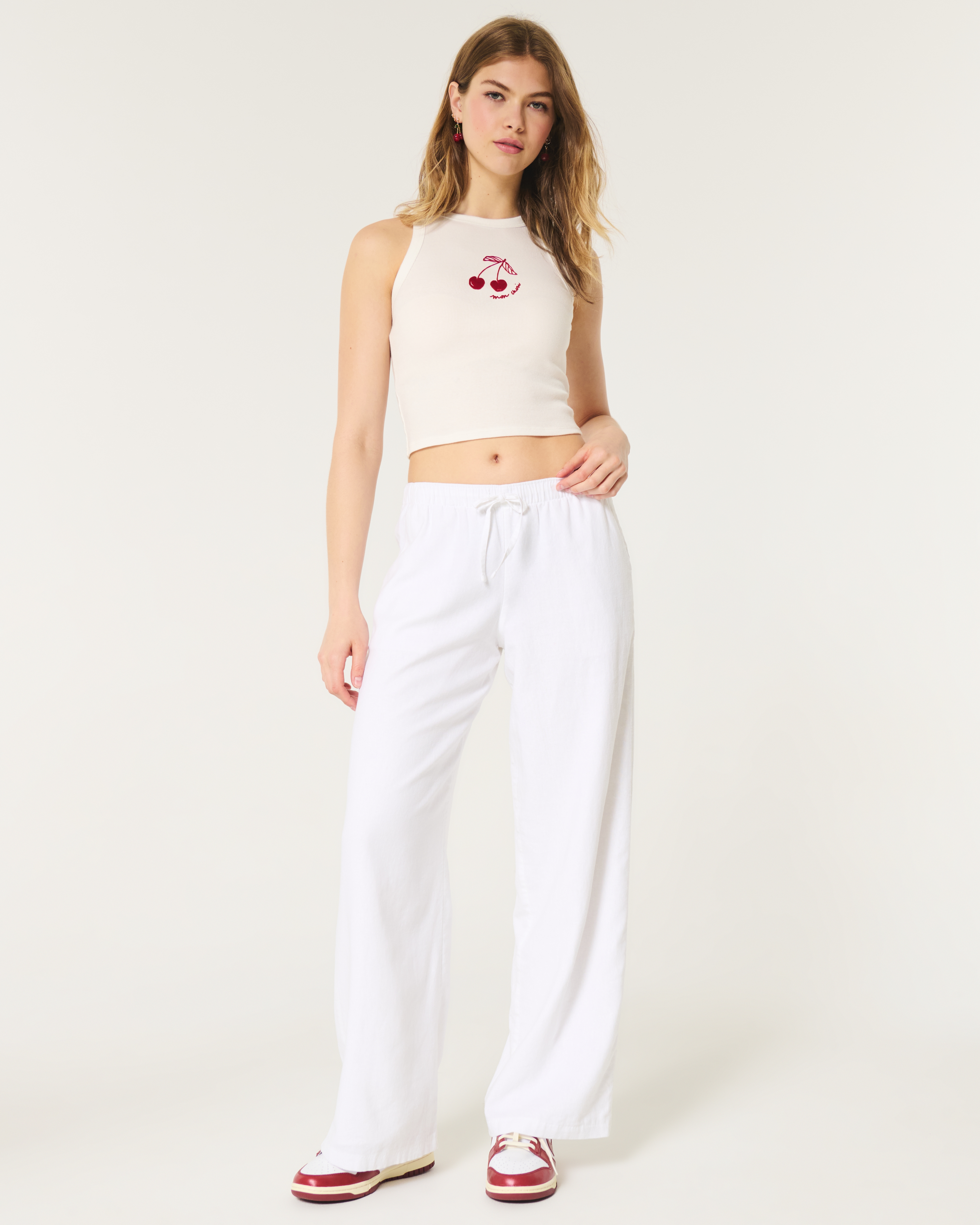 Hollister Ella Adjustable Rise Pull-On Linen-Blend Wide-Leg Pants