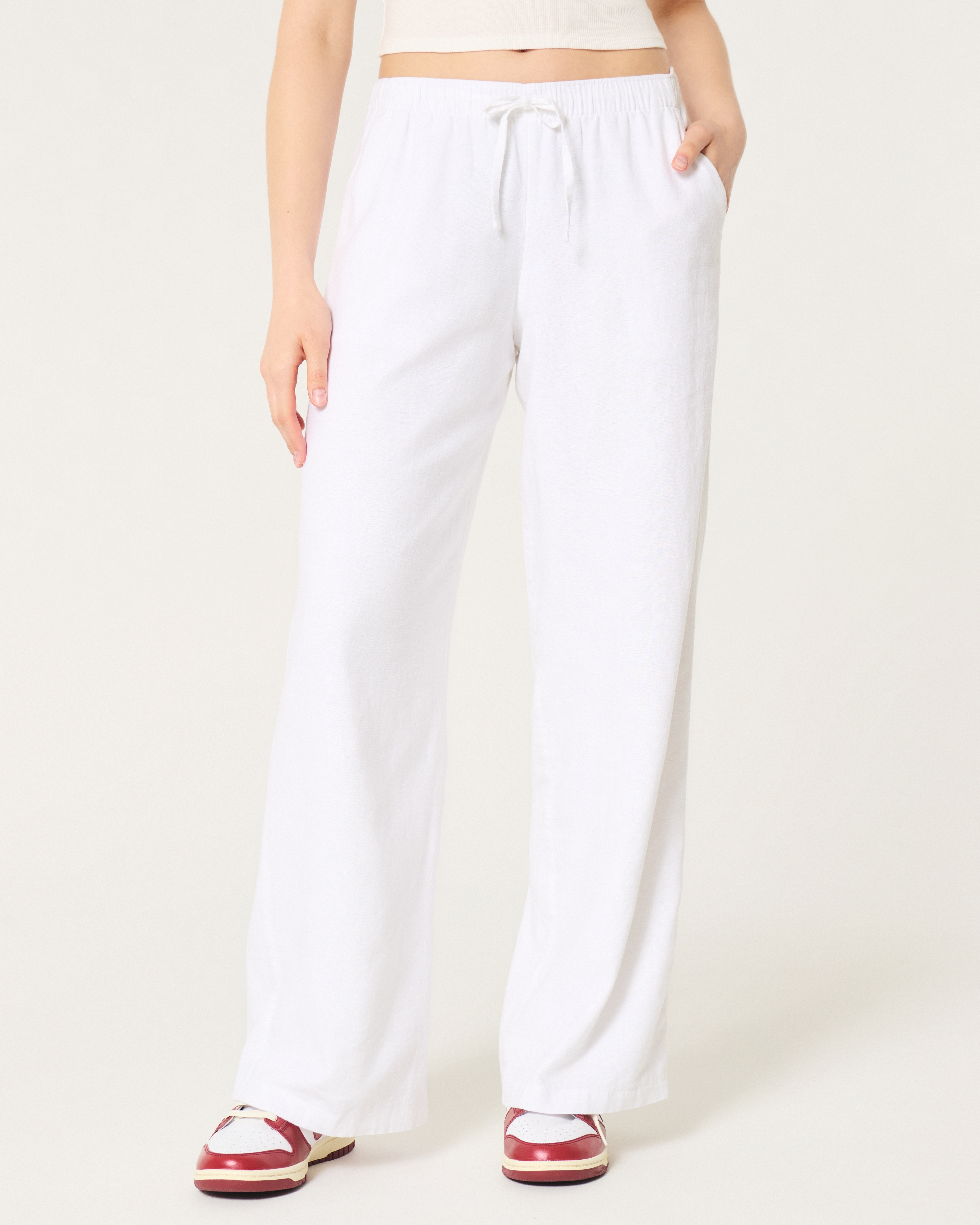 Hollister Ella Adjustable Rise Pull-On Linen-Blend Wide-Leg Pants