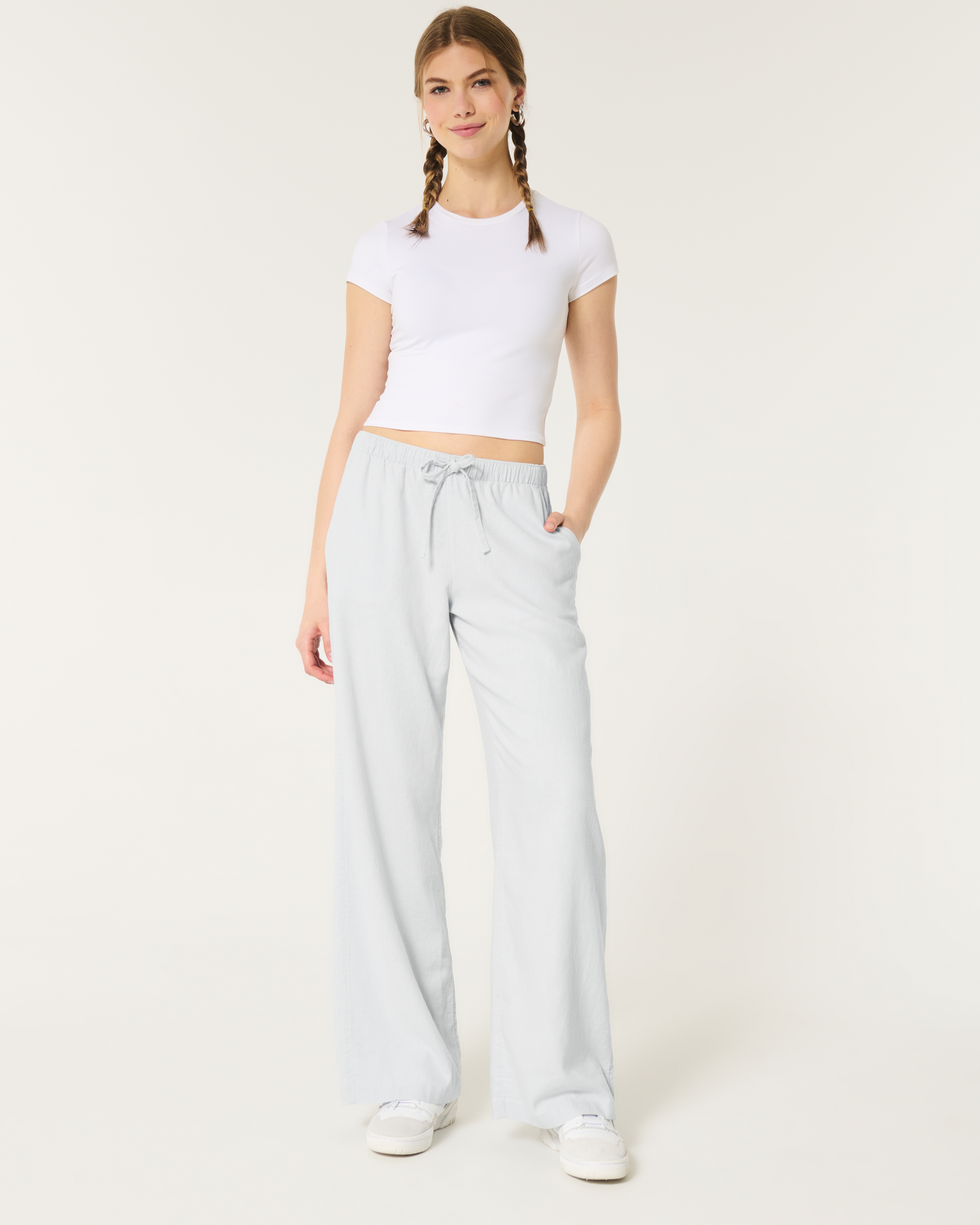 Women s Hollister Ella Adjustable Rise Pull On Linen Blend Wide Leg Pants Women s Clearance HollisterCo