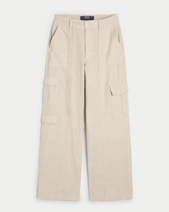 Women's Ultra HighRise LinenBlend Baggy 3Pocket Cargo Pants Women