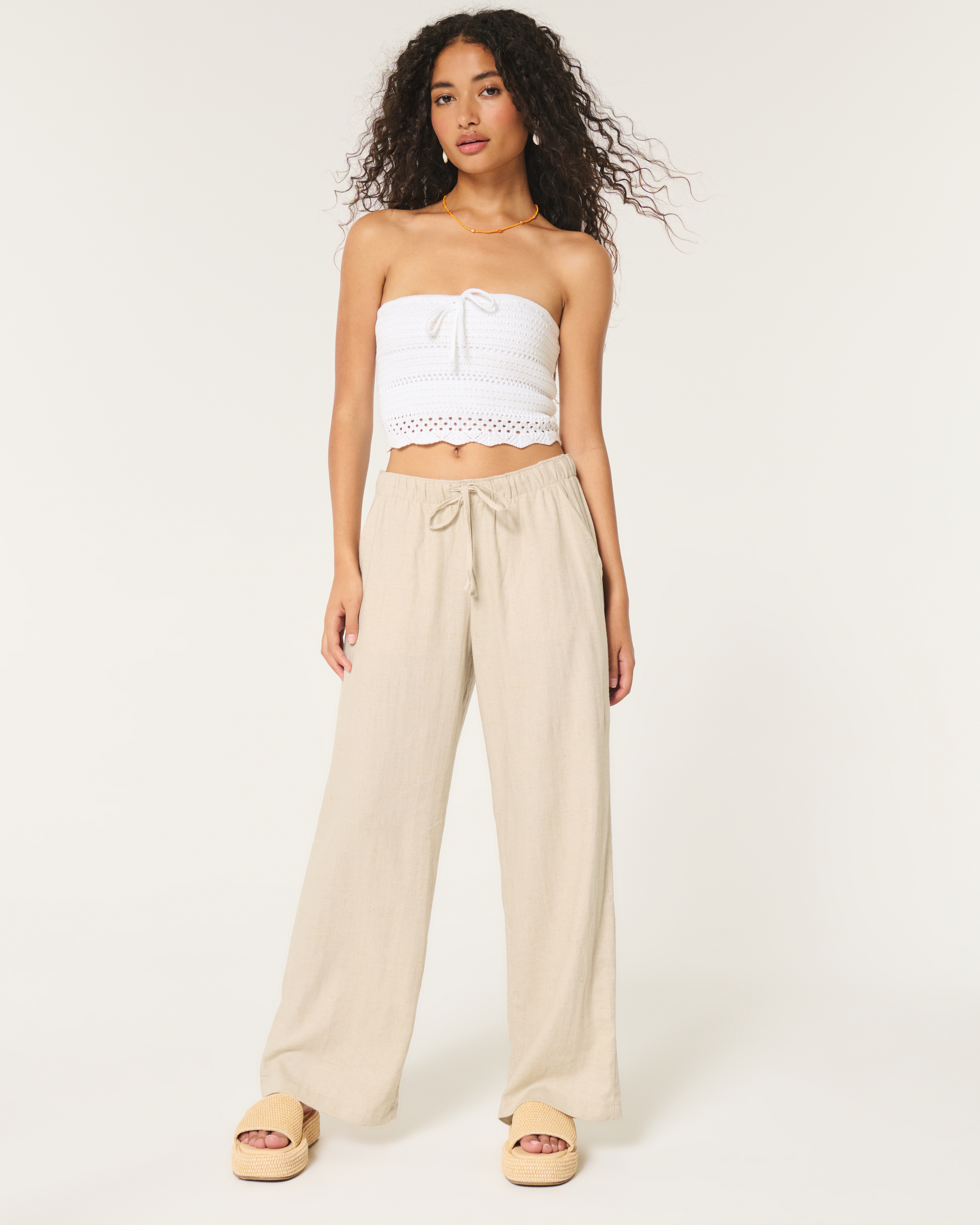 Hollister Ella Adjustable-Rise Pull-On Linen-Blend Pants