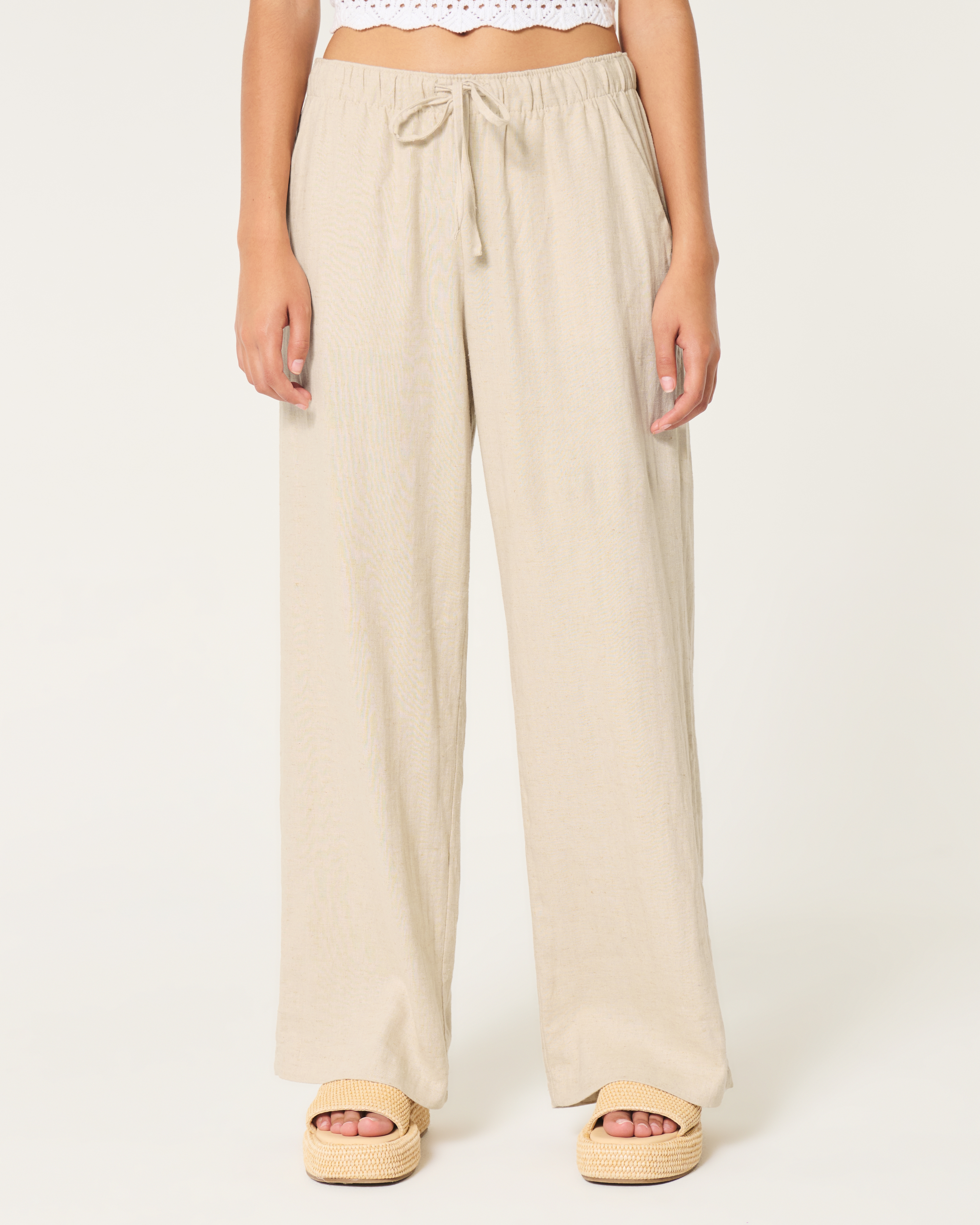 Hollister Ella Adjustable-Rise Pull-On Linen-Blend Pants