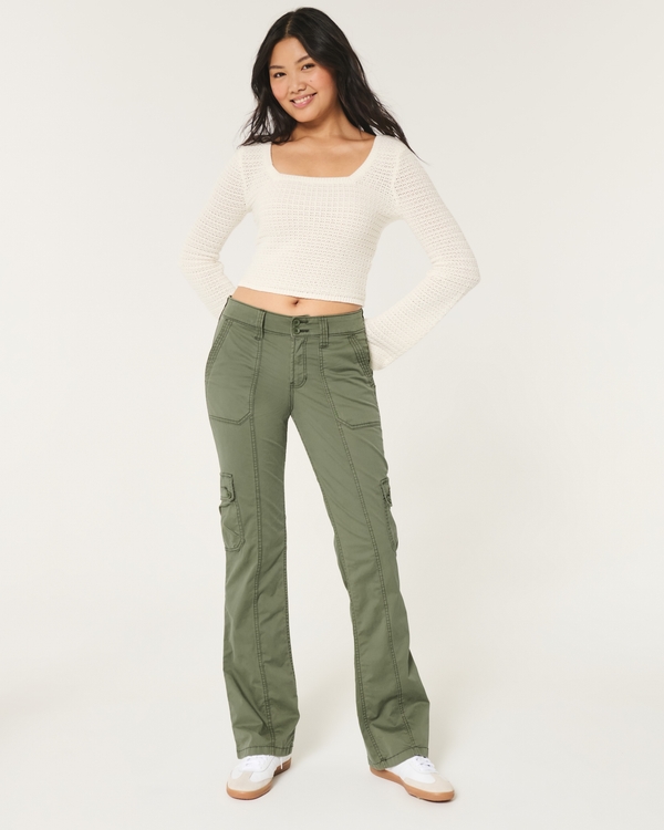 Mid-Rise Relaxed Cargo Boot Pants, Olive Green