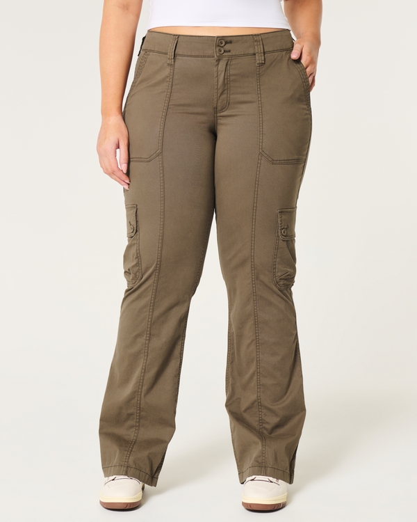 Mid-Rise Relaxed Cargo Boot Pants, Dark Brown view 2