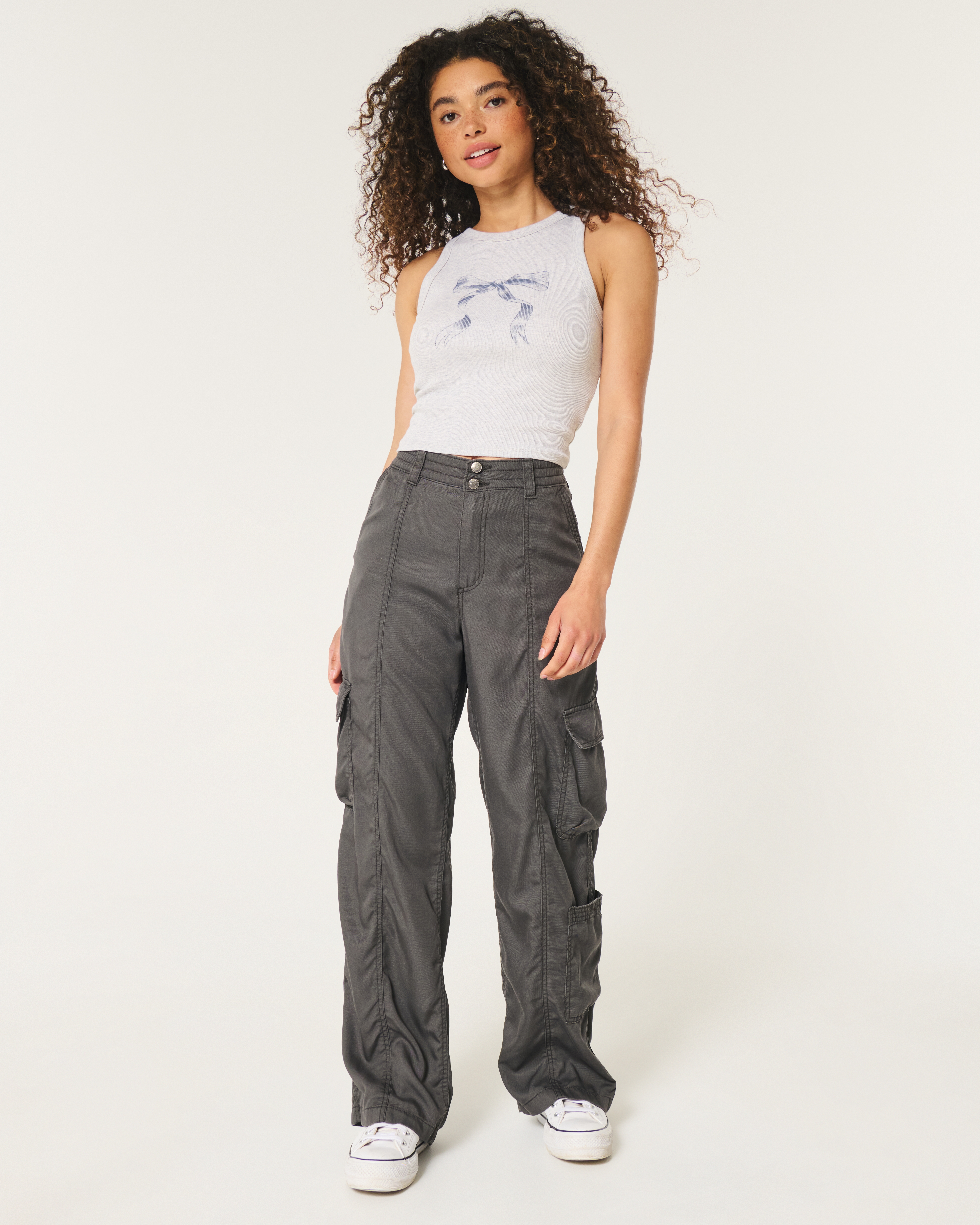High-Rise Tencel Baggy Cargo Pants