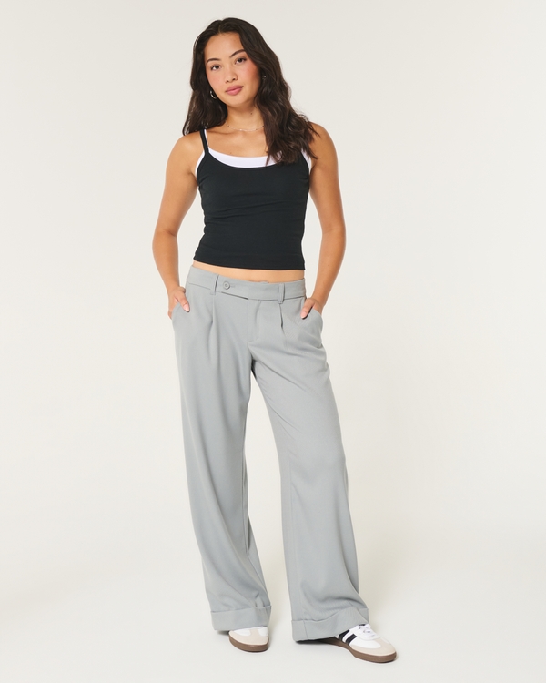 Hollister Livvy Low-Rise Wide-Leg Pants, Light Grey view 1