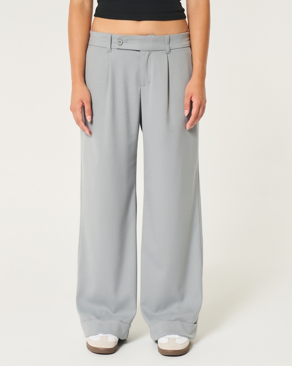 Hollister Livvy Low-Rise Wide-Leg Pants, Light Grey view 2