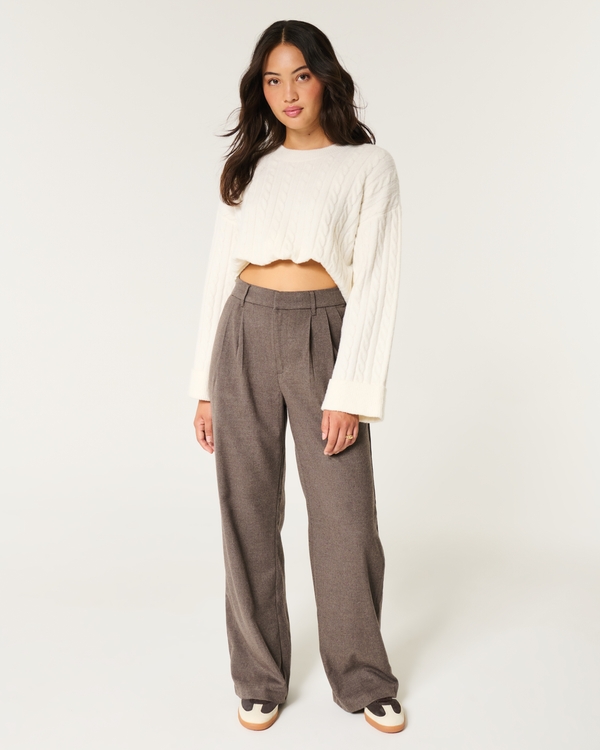 Hollister Livvy Ultra High-Rise Wide-Leg Pants, Brown Heather