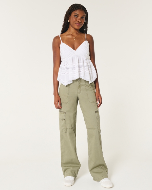 Low-Rise Baggy Cargo Pants, Olive Green