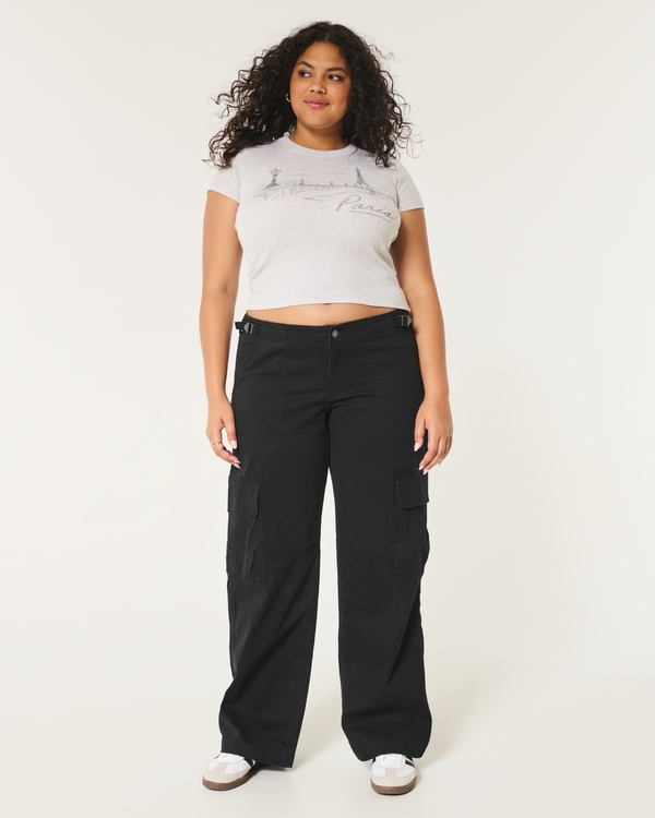 Low-Rise Baggy Cargo Pants, Black