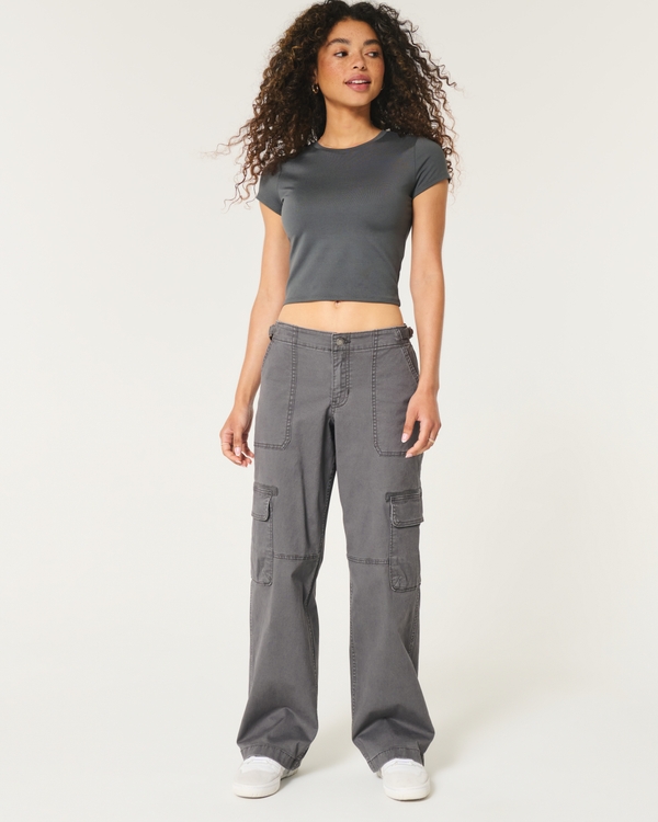 Low-Rise Baggy Cargo Pants, Charcoal Gray