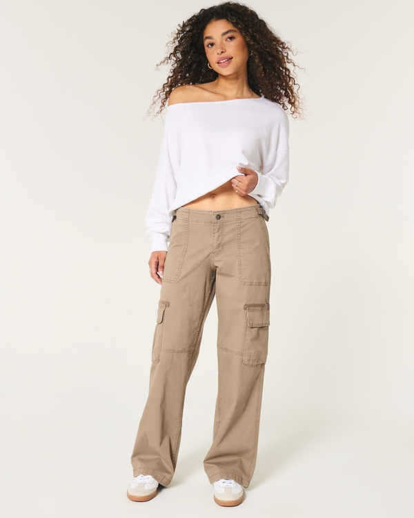 Low-Rise Baggy Cargo Pants, Light Brown