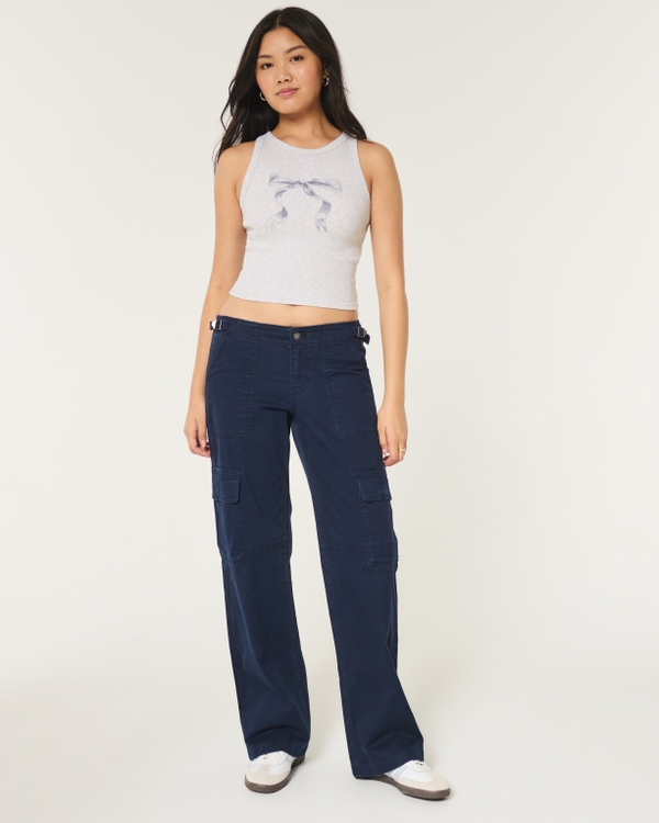 Low-Rise Baggy Cargo Pants, Navy Blue