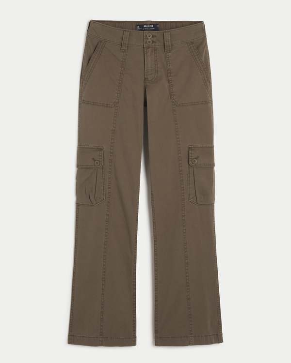 Mid-Rise Relaxed Boot Cargo Pants, Dark Green Brown