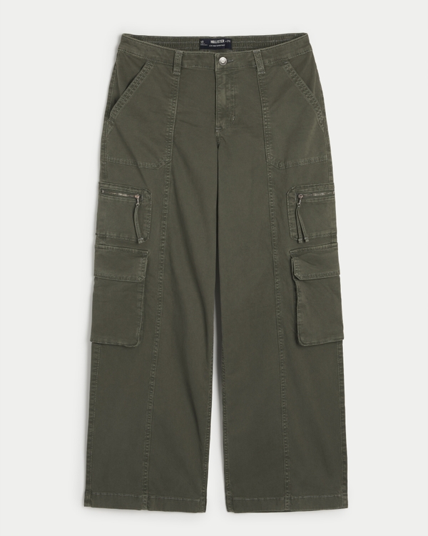 Low-Rise Super Baggy Cargo Pants, Dark Olive Green