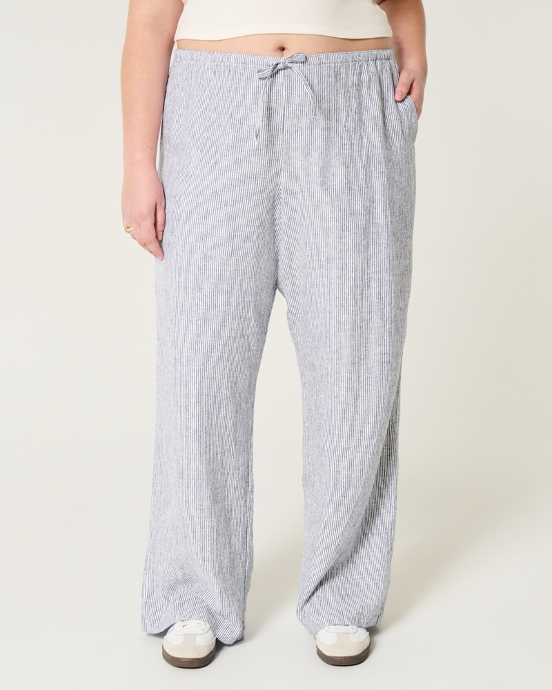 Linen-Blend Pull-On Baggy Pants
