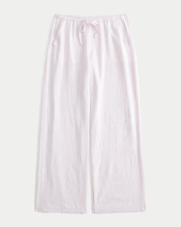 Linen-Blend Pull-On Baggy Pants, Light Pink Stripe view 2