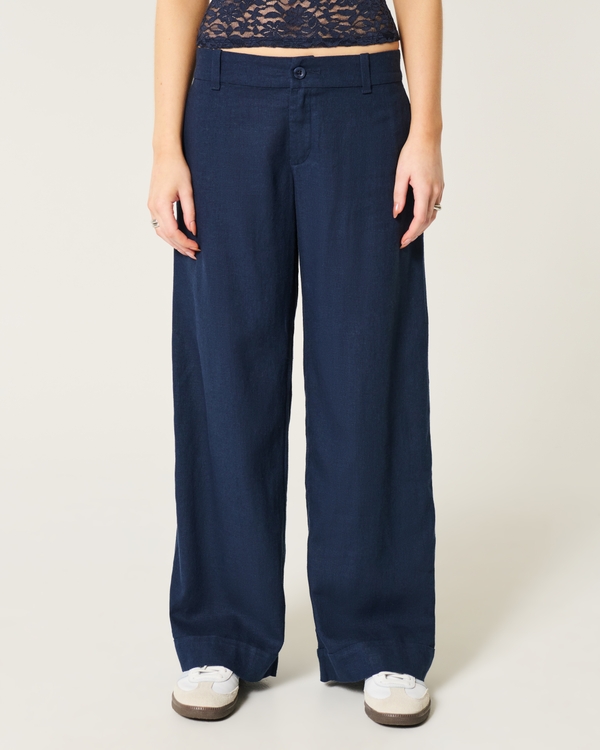 Hollister Livvy Low-Rise Wide-Leg Pants, Navy Blue view 2