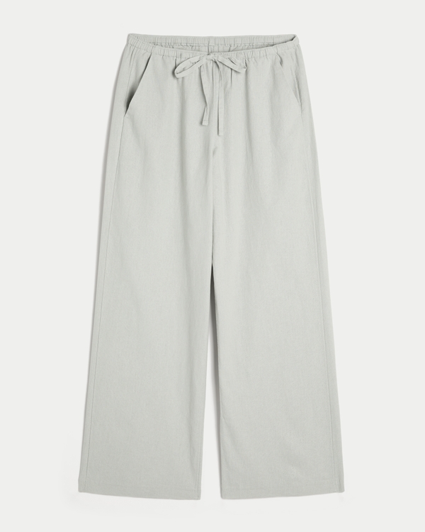 Linen-Blend Pull-On Baggy Pants, Green Grey view 1