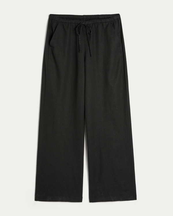 Linen-Blend Pull-On Baggy Pants, Black view 1