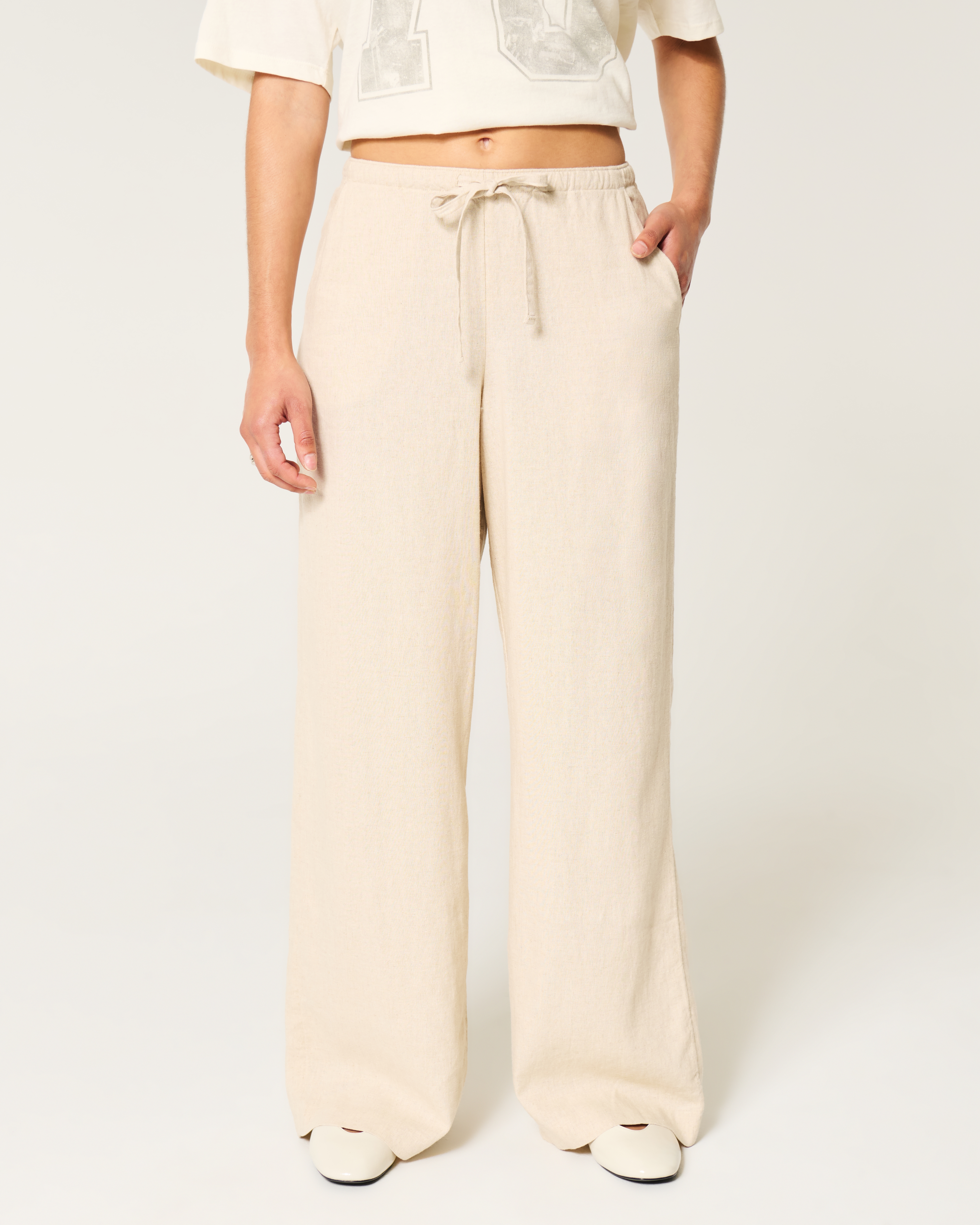 Women's Linen-Blend Pull-On Baggy Pants | Women's Clearance
